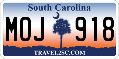 SC license plate MOJ918