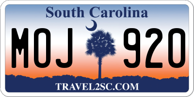SC license plate MOJ920