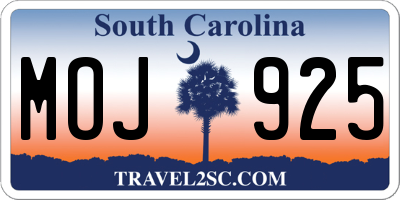 SC license plate MOJ925