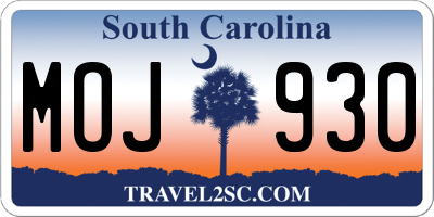 SC license plate MOJ930