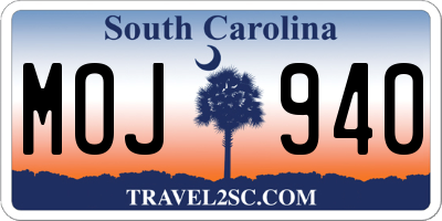 SC license plate MOJ940