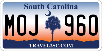 SC license plate MOJ960