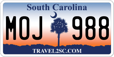 SC license plate MOJ988
