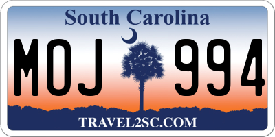 SC license plate MOJ994