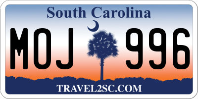 SC license plate MOJ996