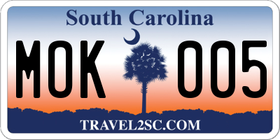 SC license plate MOK005