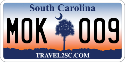 SC license plate MOK009