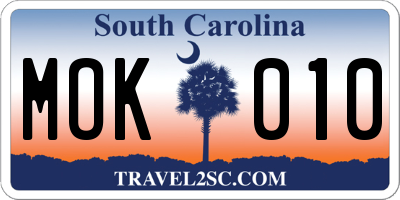 SC license plate MOK010