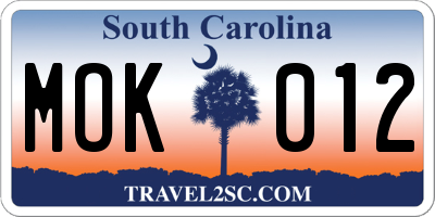 SC license plate MOK012