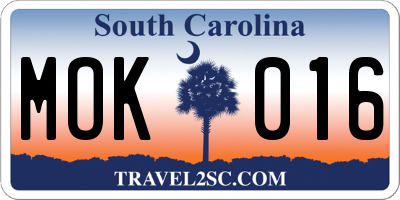 SC license plate MOK016