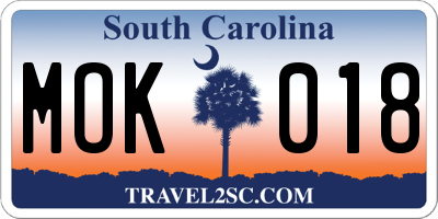 SC license plate MOK018