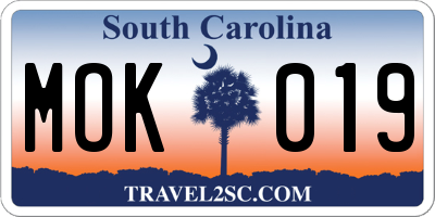 SC license plate MOK019