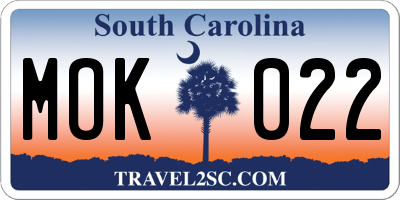 SC license plate MOK022