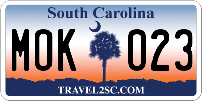 SC license plate MOK023