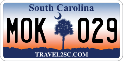 SC license plate MOK029