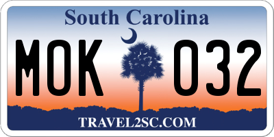 SC license plate MOK032