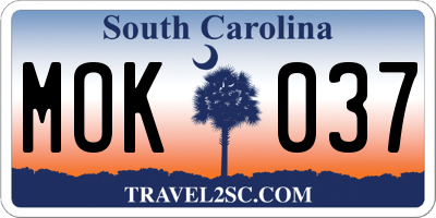 SC license plate MOK037