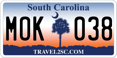 SC license plate MOK038