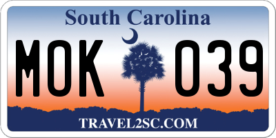 SC license plate MOK039