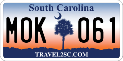 SC license plate MOK061