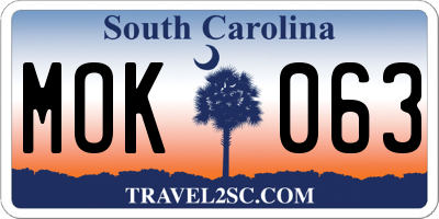 SC license plate MOK063
