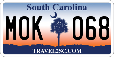 SC license plate MOK068