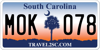 SC license plate MOK078