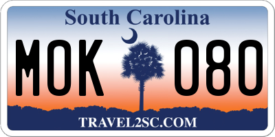 SC license plate MOK080