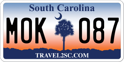 SC license plate MOK087