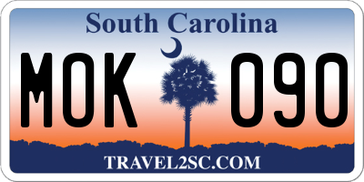 SC license plate MOK090