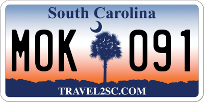 SC license plate MOK091