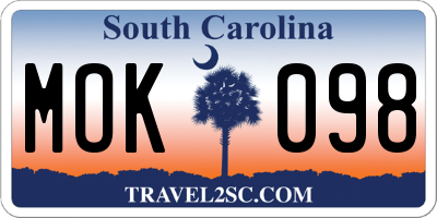 SC license plate MOK098
