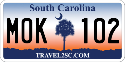 SC license plate MOK102