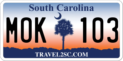 SC license plate MOK103