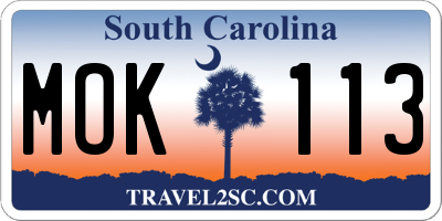 SC license plate MOK113