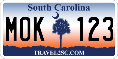 SC license plate MOK123