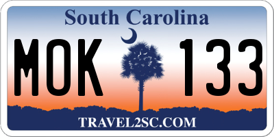 SC license plate MOK133