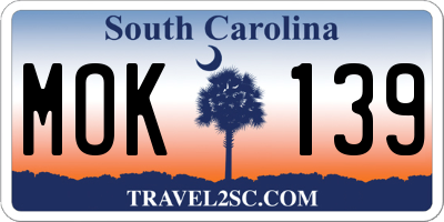 SC license plate MOK139
