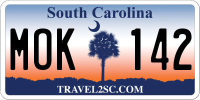 SC license plate MOK142