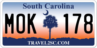 SC license plate MOK178
