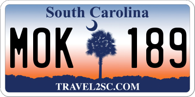 SC license plate MOK189