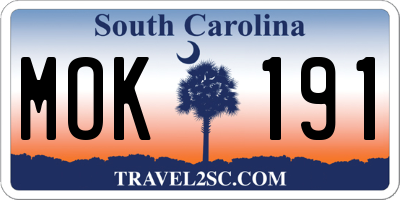 SC license plate MOK191
