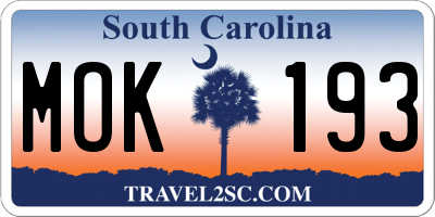SC license plate MOK193