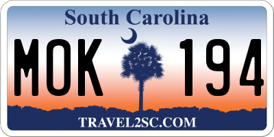 SC license plate MOK194