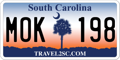 SC license plate MOK198