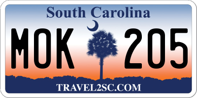 SC license plate MOK205