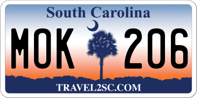 SC license plate MOK206
