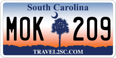 SC license plate MOK209