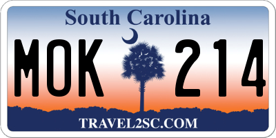 SC license plate MOK214