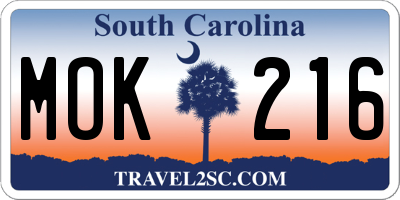 SC license plate MOK216
